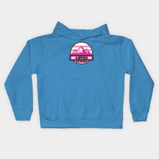 Aspen Colorado Skiing Mountains Ski Snowboarding Pink Green Kids Hoodie